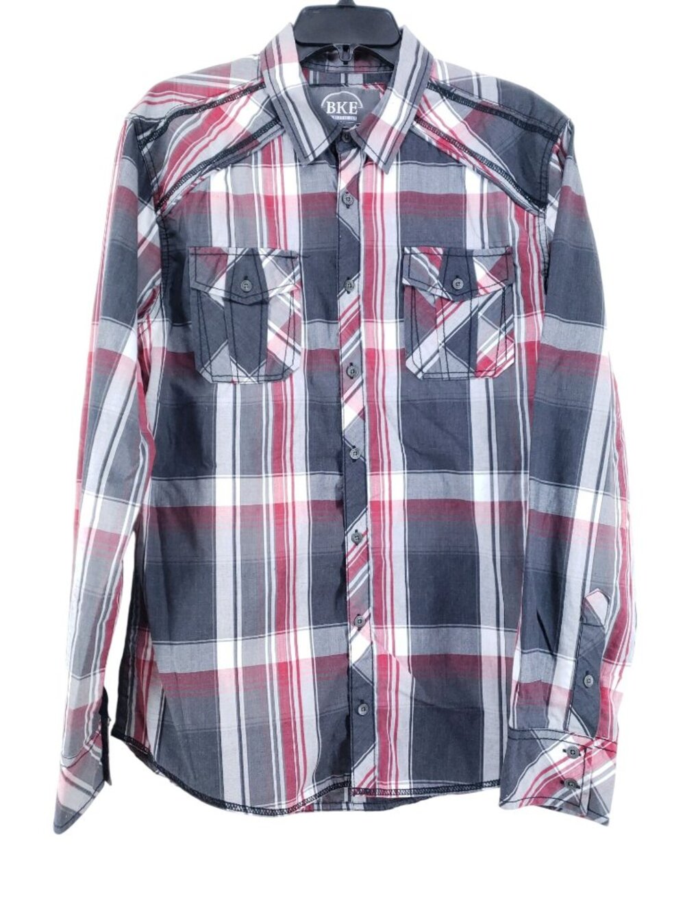 BKE Mens Size L Athletic Fit Long Sleeve Plaid Shirt